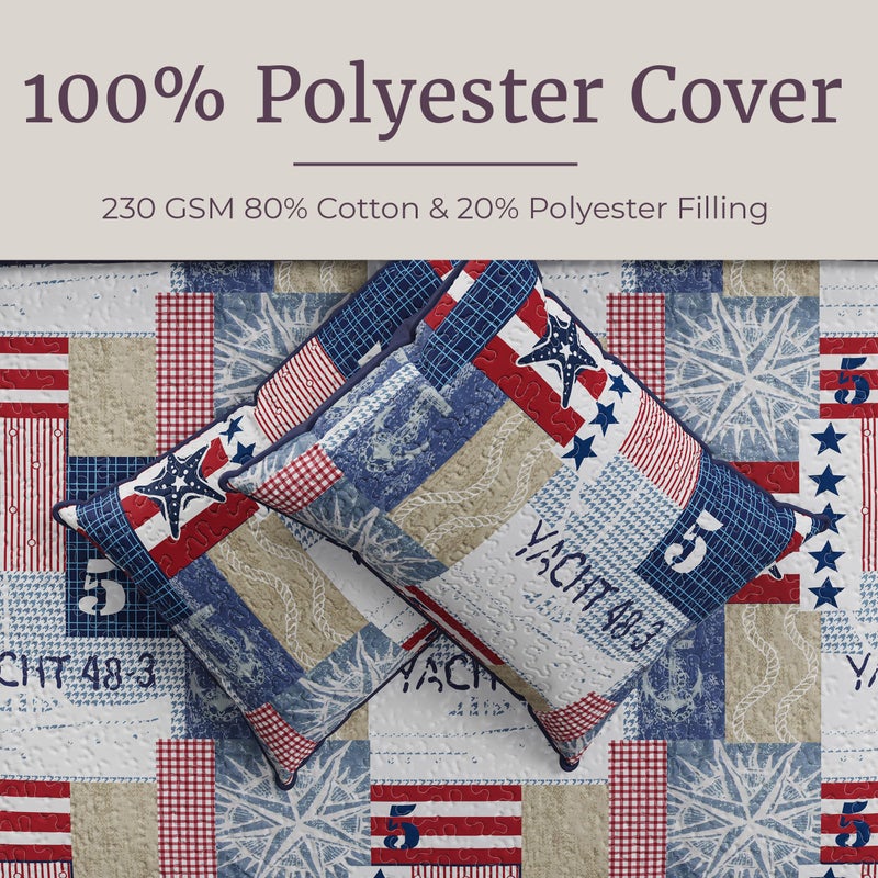 Lavish Home 2-Piece Quilt Set - Nautical Americana Patchwork Print All-Season Soft Microfiber Bedspread - Twin Bedding with Pillow Sham by Lavish Home - Image 2